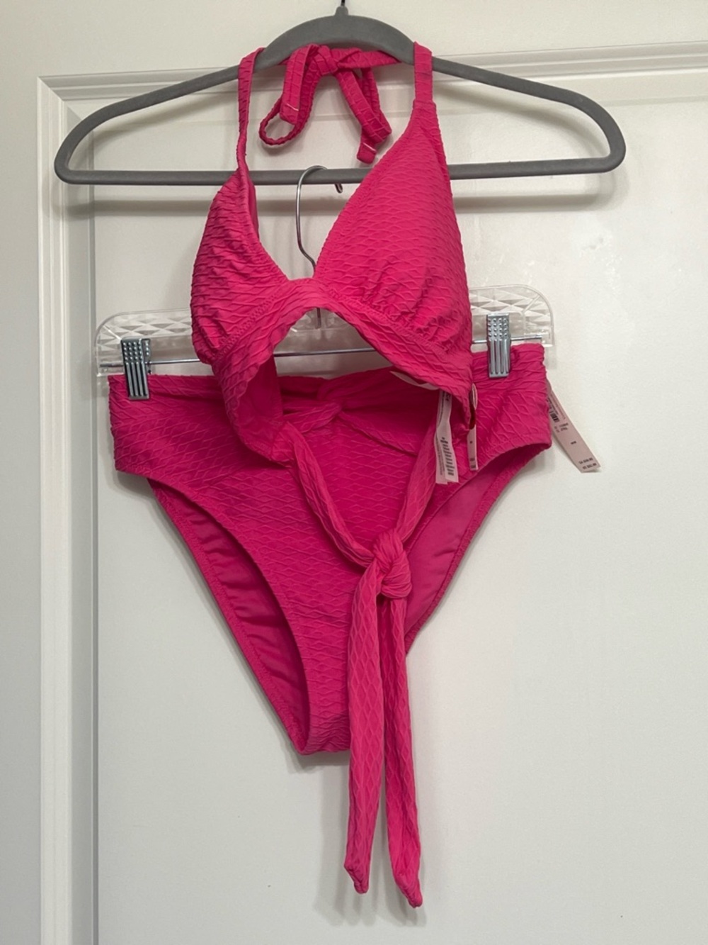 Victoria's Secret Hot Pink Textured Tie Bikini Set